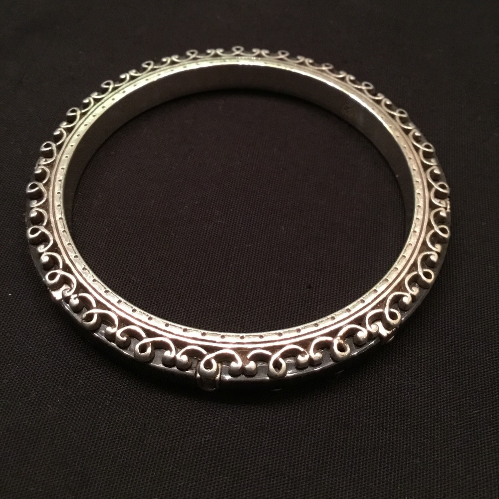 Brighton Black w/Silver Scroll Vintage Bangle Bracelet